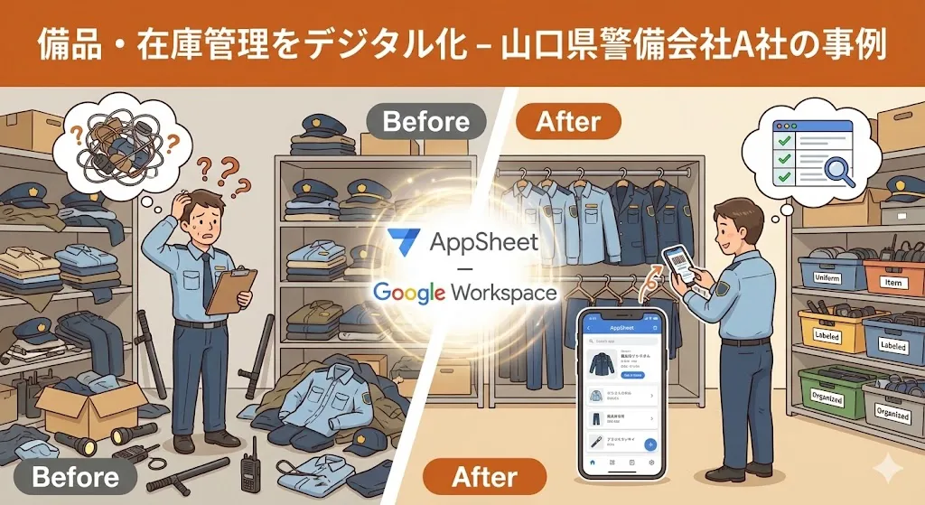 AppSheetで備品・在庫管理をデジタル化 - 山口県警備会社A社の事例